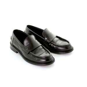 Tiffany & Co. Black Leather Block Heel Slip On Flat Loafers Womens 6M/36 EU Rare